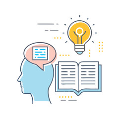 Education and idea generation from knowledge sources concept illustration