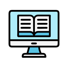 Online education concept with book on computer screen