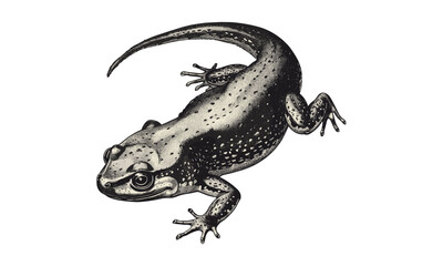 Naklejka premium Rustic Wildlife Art Print, Antique Salamander Engraving, Vintage Amphibian Illustration, Hand-drawn Nature Sketch, Monochrome Reptile Etching, Old Engraving Style, Black Ink Drawing