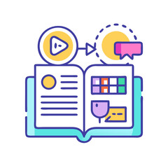 Illustration of book with design elements for creative process