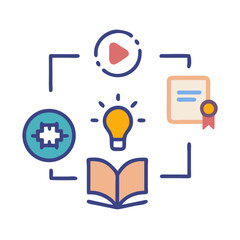 E-learning elements illustration symbolizing online courses and skill improvement