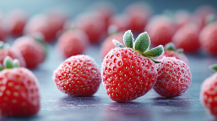 Plump strawberries with frosty whispers, echo of Winter Solstice feasts, mystical berry realm, enchanted Nordic fruitlands