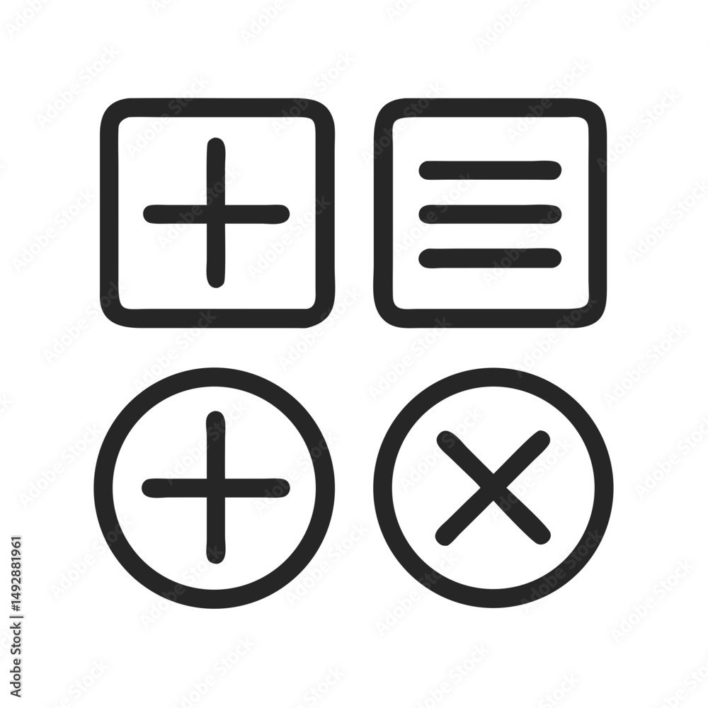 Poster clean icon set displaying add delete and list options