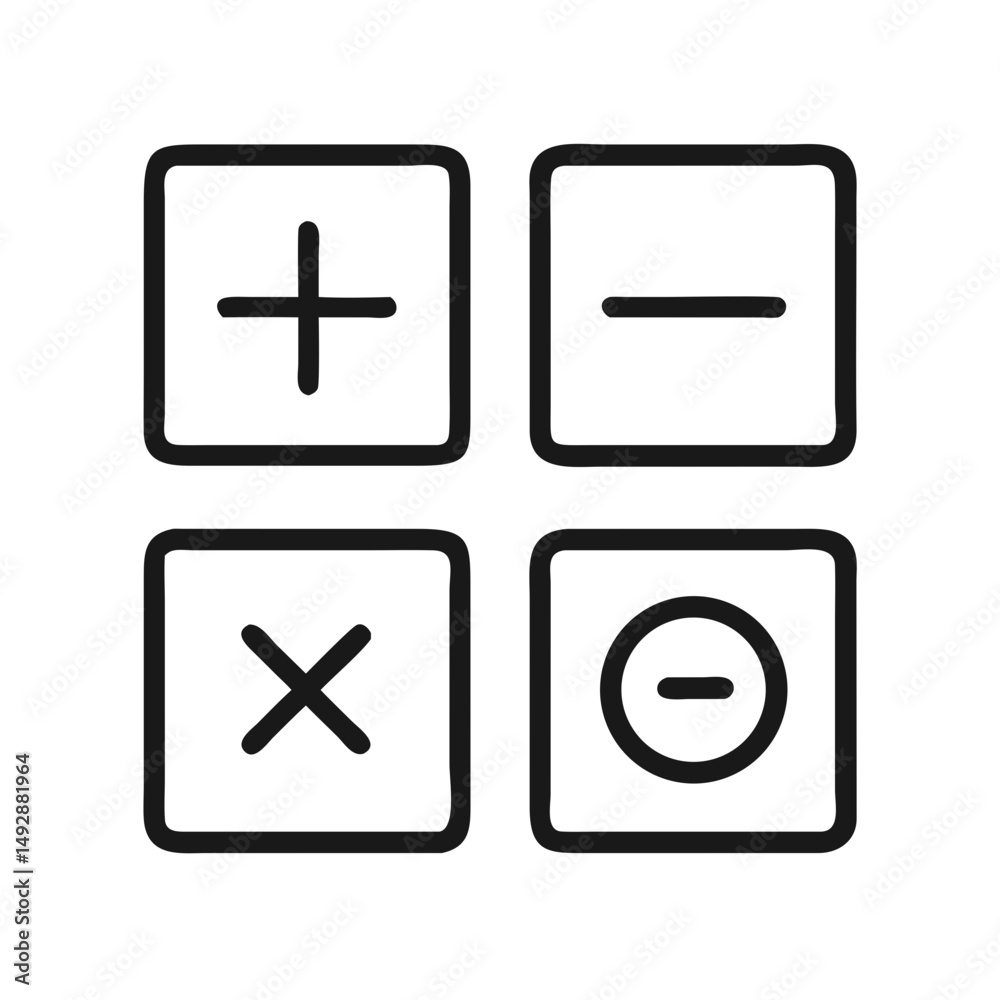 Poster simple calculator buttons on dark background with outline effect