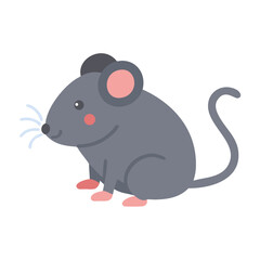 Cartoon mouse illustration with gray, pink and black colors