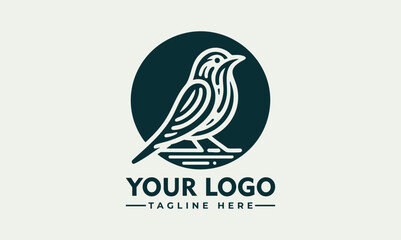 Simple bird line drawing enclosed in circular emblem standing calmly on natural surface. Nature concept
