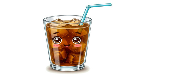 Cute cartoon soda glass ice cubes straw happy drink