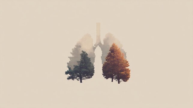 Cigarettes and anti-smoking initiative lungs shaped like trees chopped down nature's message on health