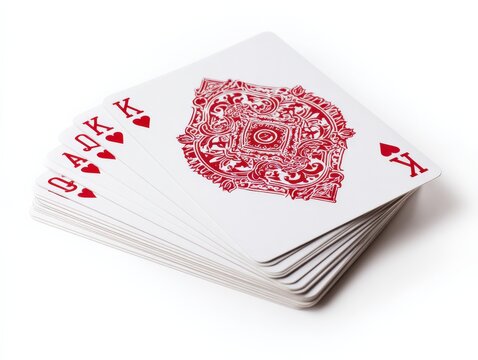 A Royal Flush! A close-up of a stack of playing cards showing the winning hand.