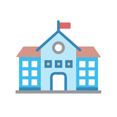 Illustration of a modern school building with flag