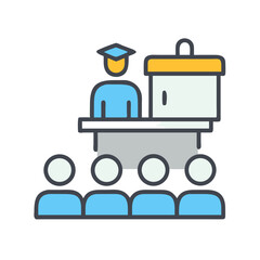 Graduation Ceremony Illustration, Speaker at Lectern, Attentive Audience