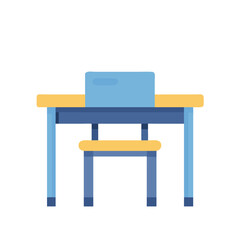 Flat style student desk and chair against White Background
