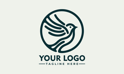 Simple bird line drawing enclosed in circular emblem standing calmly on natural surface. Nature concept
