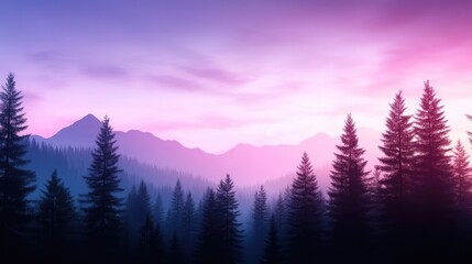 Misty mountain sunrise silhouette trees