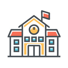 Flat Design School Building on White Background Illustration