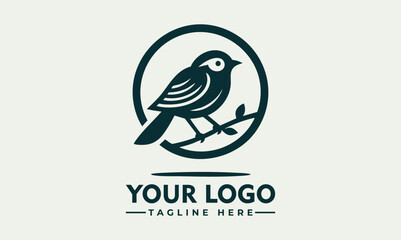 Fototapeta premium Simple bird line drawing enclosed in circular emblem standing calmly on natural surface. Nature concept 