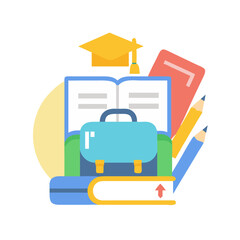 Flat Illustration of Education and Learning on White Background