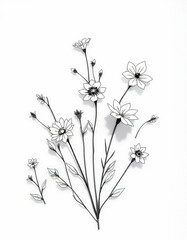 Delicate Flower Bunch with Stylized Petals and Buds