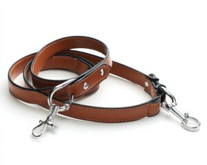 Obraz premium Light brown leather strap with silver clasps. Perfect accessory for bags or purses.