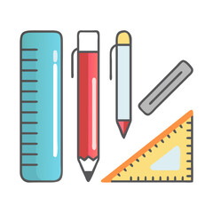 Flat design study tools set for school and engineering