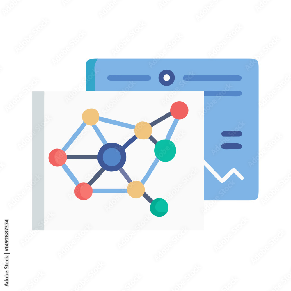 Poster data visualization with network chart and graphical dashboard