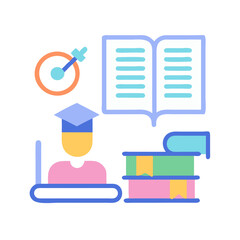 Flat illustration representing student studying books on a White Background