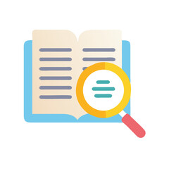 Book and magnifying glass illustration for educational resources online
