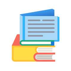 Stack of books and open book on White Background