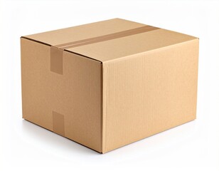 Sealed cardboard box. Ready for shipping. Simple, brown, packaging container.
