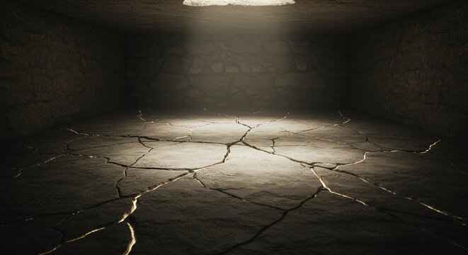 Cracked Stone Floor with Light Beam