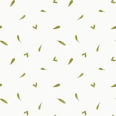 Fototapeta premium Cute green leaves. Watercolor illustration. Seamless pattern with summer greenery, isolated on a white background. For spring, Easter and children's decor
