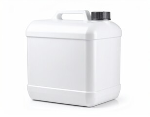 White Plastic Container with Handle and Cap, Isolated on White Background.