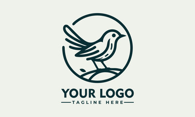 Simple bird line drawing enclosed in circular emblem standing calmly on natural surface. Nature concept
