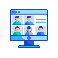 Virtual team meeting on monitor, online communication concept