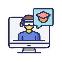 Virtual reality learning with graduation cap and online study