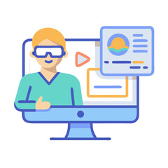 Person using virtual reality on computer with positive feedback