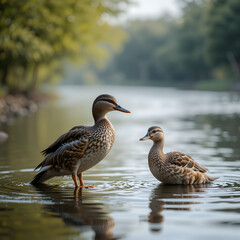 Fototapeta premium Krakeend, Gadwall, Anas streperea