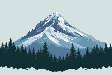 Majestic snowy mountain peak overlooking a dense forest.