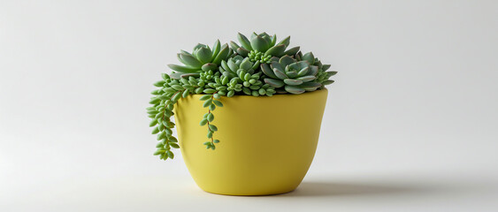 Succulents in yellow pot minimalist home decor