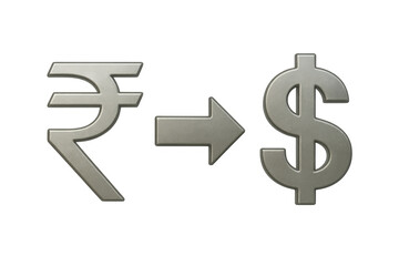 Fototapeta premium Metallic rupee morphing into dollar sign, symbolizing international financial transformation against transparent backdrop