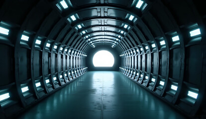 Futuristic Corridor with Bright Light at the End