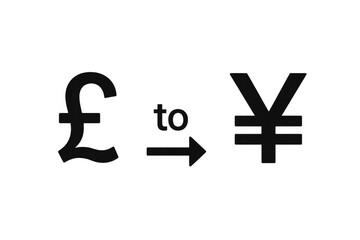 Obraz premium Currency exchange graphic featuring black pound sterling and yen symbols with directional arrow on transparent background