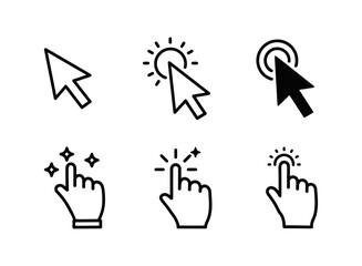 Obraz premium Illustration of various cursor and hand click icons on a white background in a vector format