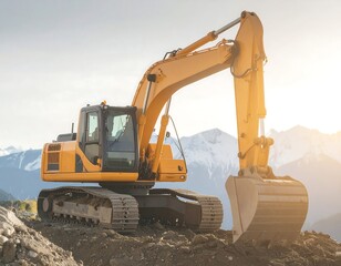 Excavator Operating in Remote Mountain Area – Earthmoving in Nature
