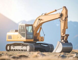 Construction Machinery in the Mountains – Excavator at Work Outdoors