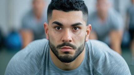 Young sportsman concentrating during workout, showing dedication and commitment to fitness goals