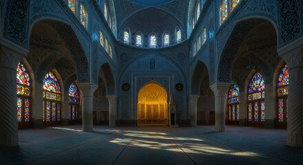 Beautiful Mosque Interior with Stained Glass and Light