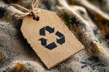 Cardboard tag with recycle symbol showing commitment to circular economy and eco friendly practices in fashion industry