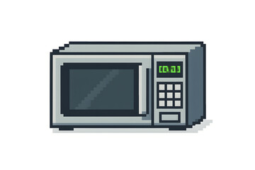 Obraz premium 8-Bit Pixel Microwave Oven Icon on White Background