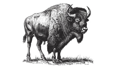Vintage Buffalo Illustration, Black Sketch in Engraving Style, American Wildlife Drawing, Rustic Wall Art, Hand-drawn Side View, classic western print, antique farmhouse theme